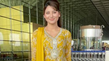 Urvashi Rautela cuts cake with paps as she gets clicked at the airport