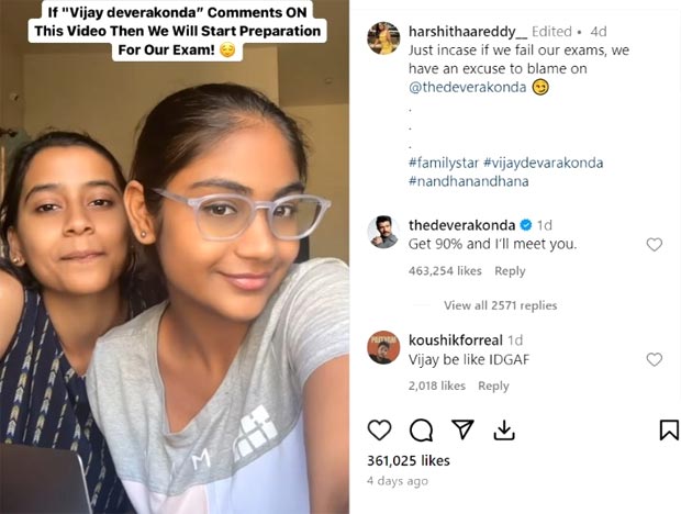 Vijay Deverakonda drops cheeky comment on female fans' Instagram reel; check out here