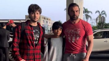 Sohail Khan poses with his kids as he gets clicked at the airport