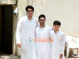 Photos: Aamir Khan with sons Junaid and Azad snapped outside their residence Marina on the occasion of Eid.