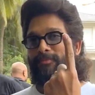 Allu Arjun shows his inked finger as he gets papped after casting his vote