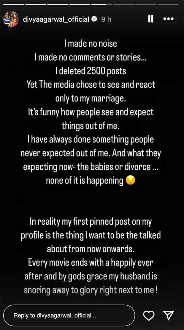 Divya Agarwal shuts divorce rumors with husband Apurva Padgaonkar: "I deleted 2500 posts yet….."