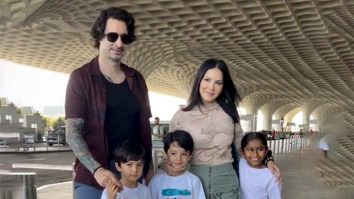 Sunny Leone gets clicked with her kids as they twin in white at the airport