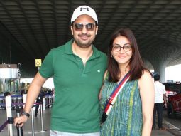 Happily Family! Kajal Aggarwal poses with husband and son at the airport