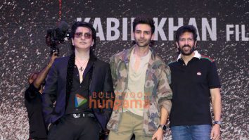 Photos: Sajid Nadiadwala, Kartik Aaryan and Kabir Khan snapped at the trailer launch of Chandu Champion in Gwalior
