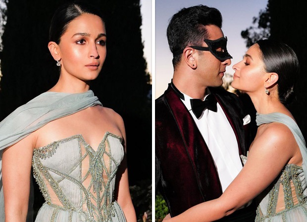 Alia Bhatt mesmerizes in Elie Saab strapless pastel gown with shoulder cape & sunset blush; Ranbir Kapoor keeps it dapper in a mask in new photos from Ambani pre-wedding cruise bash : Bollywood News