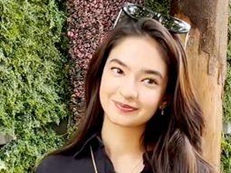 Anushka Sen smiles wide as she gets clicked by paps in an all black outfit