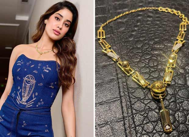 Janhvi Kapoor bowls over with World Cup trophy embroidered custom denim corset & flared pants paired with cricket-inspired statement necklace for Mr & Mrs Mahi promotions 
