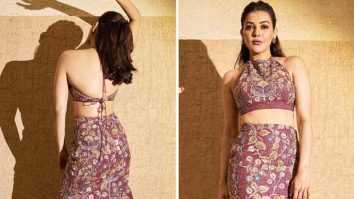 Kajal Aggarwal looks stunning in a traditional black silk gown with hand painting