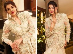 Kajal Aggarwal slays in Ivory Jacket and Trail Skirt