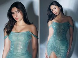 Pashmina Roshan dazzles in green shimmer corset mini dress