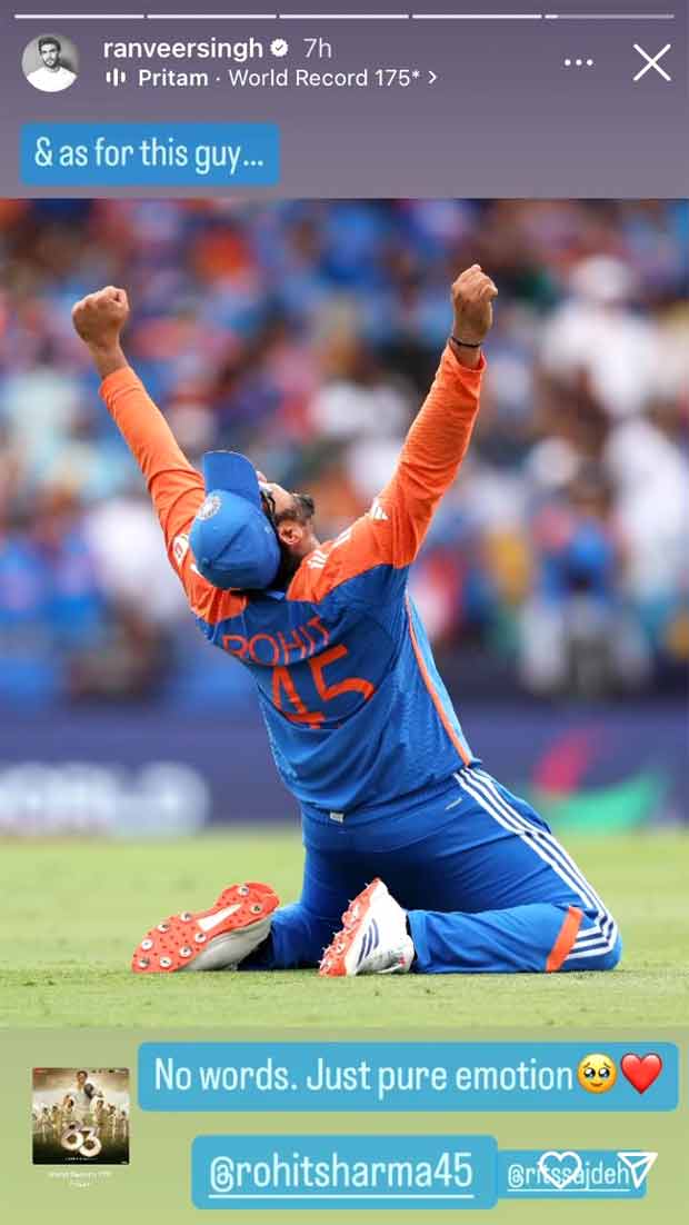 Ranveer Singh praises Virat Kohli and Rohit Sharma after they announced their retirement from the T20I format post and won the T20 World Cup 2024, see his posts