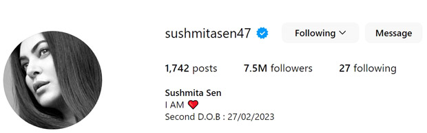Sushmita Sen adds "Second Birthday" to Instagram bio after heart attack in 2023