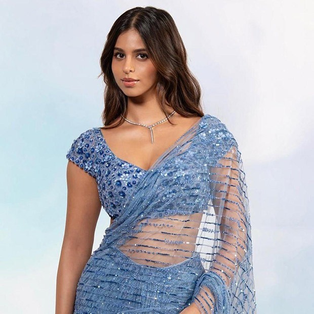 When Suhana Khan mesmerised in Parisian blue custom-Falguni Shane Peacock saree & statement neckpiece When Suhana Khan mesmerised in Parisian blue custom-Falguni Shane Peacock saree & statement neckpiece