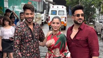 Aly Goni gets clicked with Ankita Lokhande & Vicky Jain at Laughter Chefs set