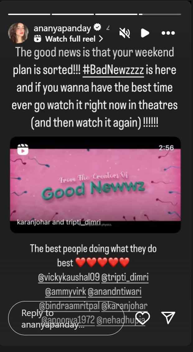 Ananya Panday showers love on the team of Bad Newz; pens a review saying, “Best people doing what they do best”