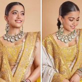 Rashmika Mandanna stuns in Rs. 1.25 lakh yellow pure silk lehenga with kirandori work with organza duppata for Anant Ambani – Radhika Merchant’s wedding