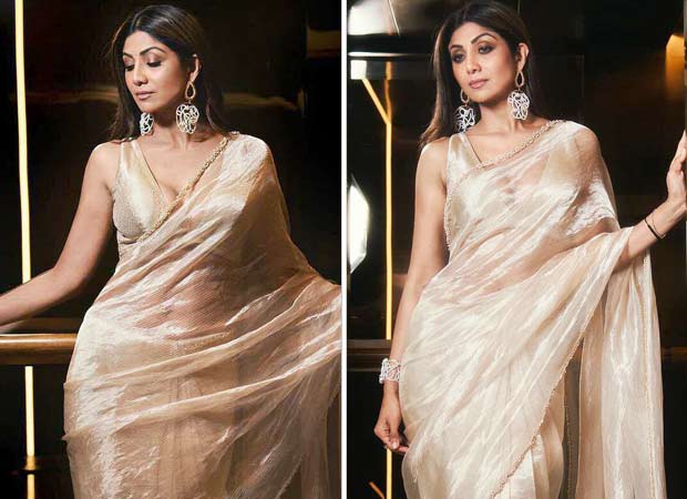 Shilpa Shetty stuns in a sheer shimmering saree, perfect for modern Indian fashionistas