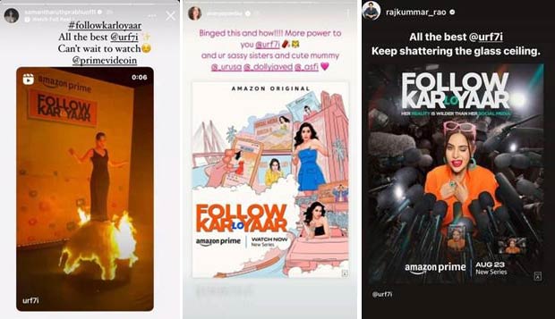 From Samantha Ruth Prabhu to Rajkummar Rao, Bollywood showers praise on Uorfi for her reality-series, Follow Kar Lo Yaar