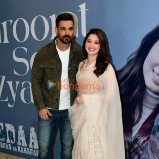 Photos: John Abraham and Tamannaah Bhatia snapped at the launch of their song 'Zaroorat Se Zyada' from Vedaa