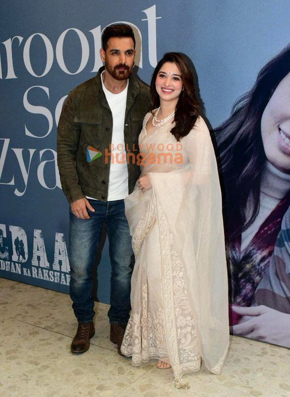 Photos: John Abraham and Tamannaah Bhatia snapped at the launch of their song ‘Zaroorat Se Zyada’ from Vedaa Photos: John Abraham and Tamannaah Bhatia snapped at the launch of their song ‘Zaroorat Se Zyada’ from Vedaa