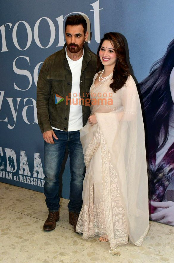 photos john abraham and tamannaah bhatia snapped at the launch of their song zaroorat se zyada from vedaa 2