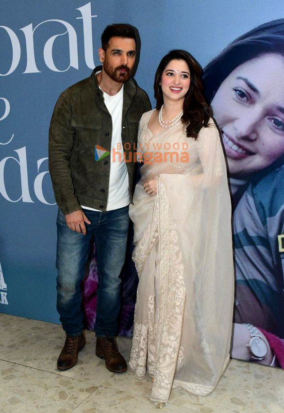 photos john abraham and tamannaah bhatia snapped at the launch of their song zaroorat se zyada from vedaa 3