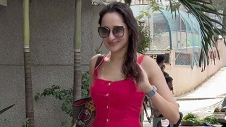 Pragya Jaiswal strikes a pose for paps in her cute litte dress