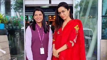 Shraddha Kapoor pose with fans at the airport in her red salwar