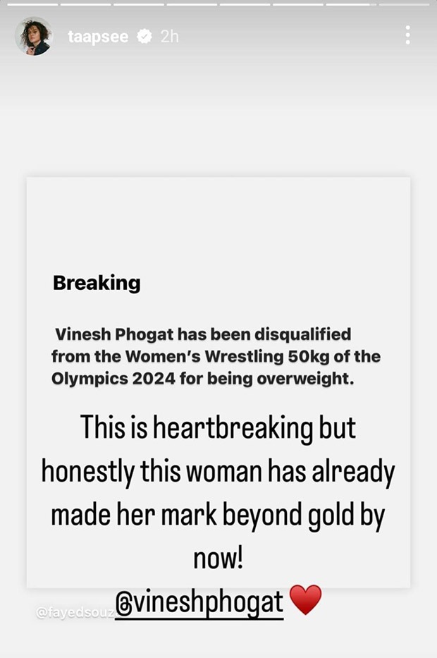 Vicky Kaushal, Farhan Akhtar, Taapsee Pannu, Bhumi Pednekar and more react to heartbreaking disqualification of Vinesh Phogat from Paris Olympics 2024 finals