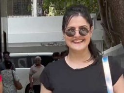 Zareen Khan poses for a picture with fans as she gets clicked post workout