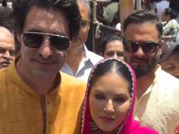 Sunny Leone looks beautiful in a salwar as she visits Lalbaug with husband