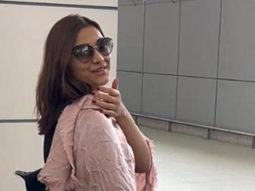 Saiee Manjrekar poses for a picture with her fans at the airport