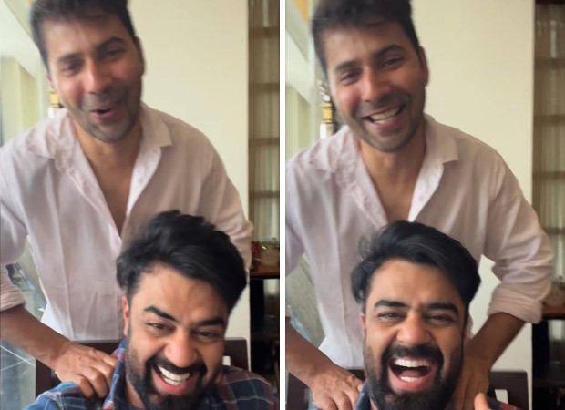 Varun Dhawan gives shoulder massage to Maniesh Paul on the sets of Sunny Sanskari Ki Tulsi Kumari