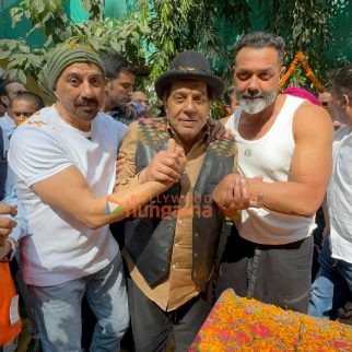 Photos: Sunny Deol and Bobby Deol celebrate father Dharmendra’s 89th birthday at his residence