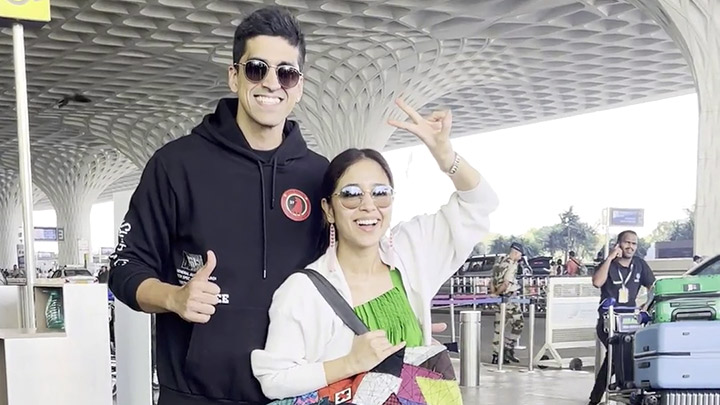 Shweta Tripathi papped at the airport with her husband and her big fancy tot bag