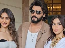 Arjun Kapoor, Rakul Preet Singh & Bhumi Pednekar posing together for media