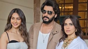 Arjun Kapoor, Rakul Preet Singh & Bhumi Pednekar posing together for media