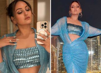 Sonakshi Sinha pairs structured metallic crop top with high-slit skirt for bold Dubai look