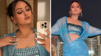 Sonakshi Sinha pairs structured metallic crop top with high-slit skirt for bold Dubai look