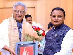 Boney Kapoor and Arjun Kapoor meet Odisha CM Mohan Charan Majhi during Celebrity Cricket League