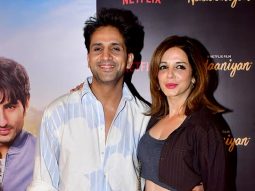 Sussanne Khan poses with Arslan Goni at Nadaaniyan screening