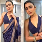 Shalini Pandey exudes elegance in a navy-blue silk saree worth Rs. 17,000