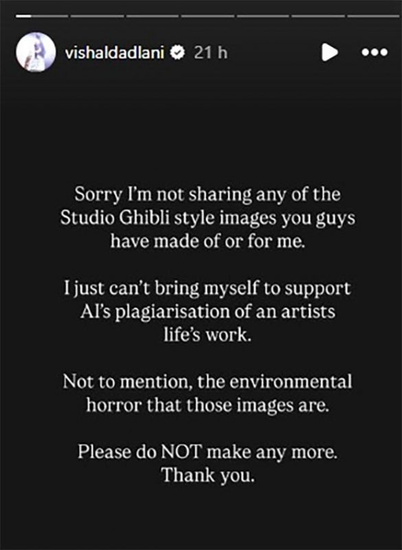 Vishal Dadlani slams viral AI Ghibli trend; says, “I just can’t bring myself to support AI’s plagiarisation”