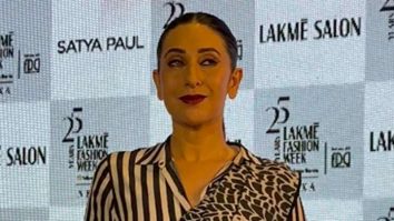 Karisma Kapoor in a indo western saree for Lakme fashion week