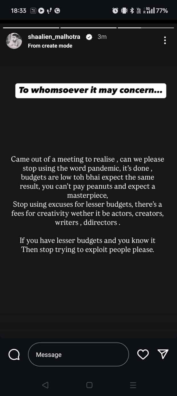 Shaleen Malhotra calls out industry exploitation in cryptic post