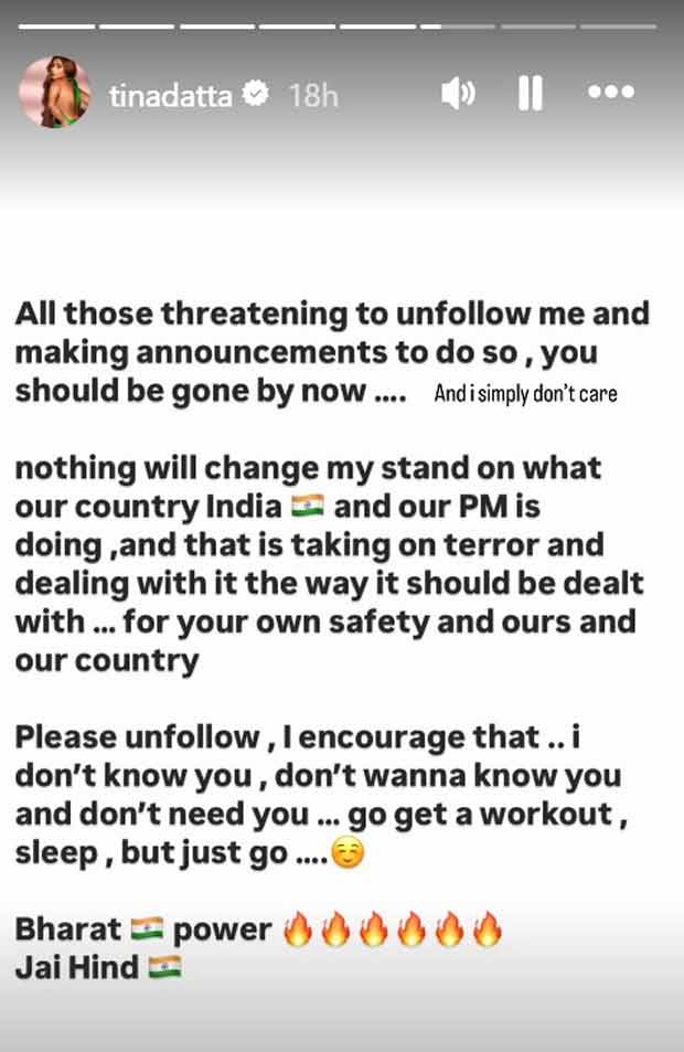 Tinaa Dattaa sparks controversy with strong message on Pakistan’s claims of shooting down Indian jets “I simply don’t care, please unfollow”