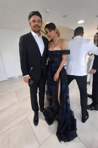 Mouni Roy poses with James Franco at the Cannes Film Festival 2025