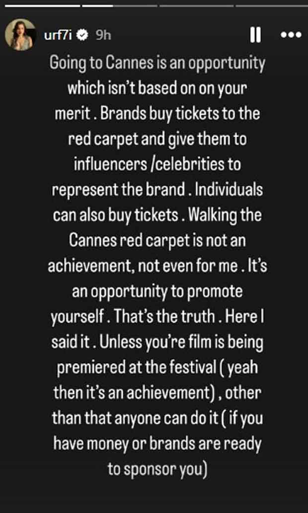 Uorfi Javed calls Cannes red carpet “an opportunity, not an achievement,” after visa rejection