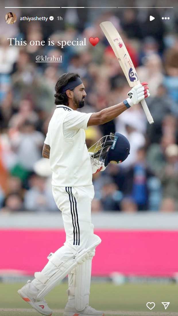 Athiya Shetty pens heartfelt note for KL Rahul after his century at Headingley; Suniel Shetty, Arjun Kapoor join in applauding the cricketer